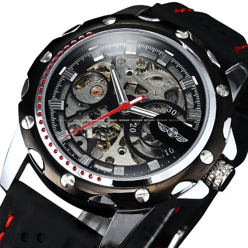 Luxury Sport Watches For Men Skeleton Wrist Watches Automatic Winding Mechanical Movement (Black Dial) image