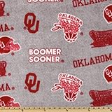 IMAGE OF 60'' Wide Collegiate Fleece Oklahoma All Over Heather Grey Fabric By The Yard