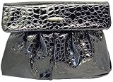 Vecceli Italy Crocodile Skin Embossed Black Clutch Handbag Designed by Ronella Lucci CL-102CROCBLK