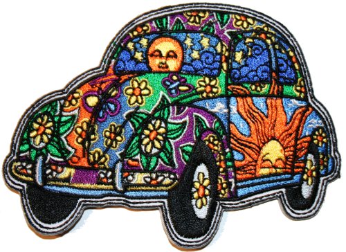 Artist Dan Morris Hippie Car VW Bug Flower Power Embroidered Iron On Patch