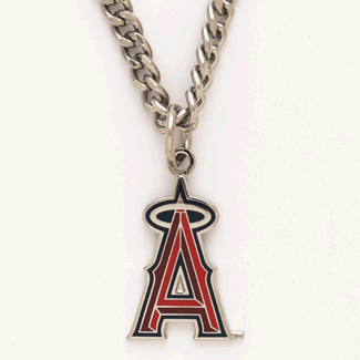 Los Angeles Angels of Anaheim Silver Tone Chain Necklace with Angels Team Logo Pendant