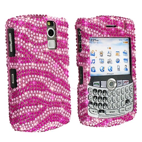 Clip-on Case for Blackberry Curve 8300, Hot/Baby Pink Zebra Diamond + Car Charger