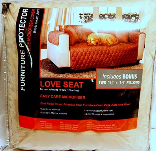 Quilted Cream Colored Loveseat Protector with Matching Throw Pillows