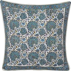 ShalinCraft Throw Pillow Covers Asian Influence Indian Style Cotton Block Print Square 24x24 Inches (jcb001a)