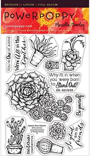 Power PoppyPPJUN1403 Sassy Succulents Stamps, 4" by 6", Clear