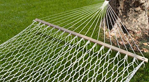 Unvert Extra Heavy Duty Cotton Hammock Double Person Solid Wood Spreader Outdoor W/hook (Cotton- White, 2-Person 400LB)