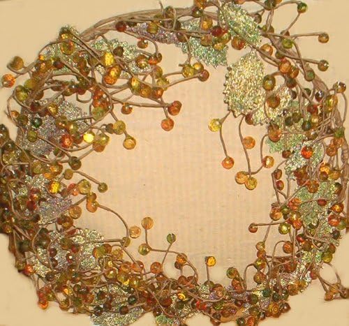 Amber Bead Cluster Wreath w/Glittering Leaves