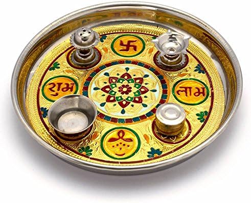 Little India Meenakari Work Shubh Laabh Decorative Pooja Thali 364