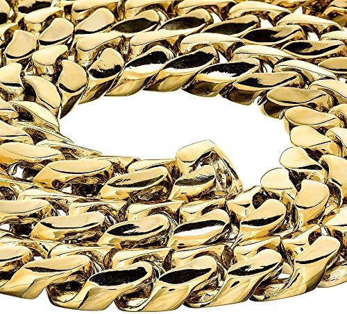 Rapper's 38" 18 Mm 14k Gold Finish Miami Curb Cuban Solid Thick Heavy Men's Chain. 1.5lb