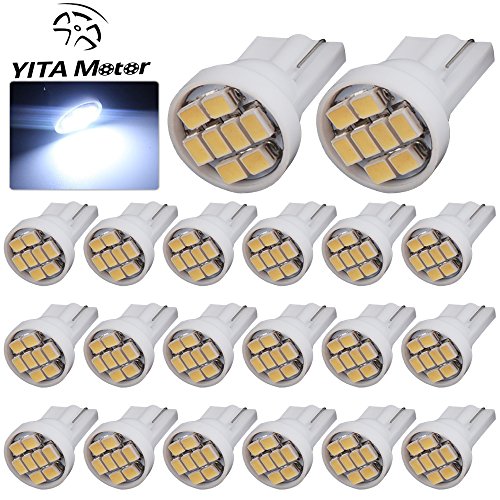 YITAMOTOR 20 X T10 Wedge 8-SMD Cool White LED Light bulbs W5W 2825 158 192 168 194