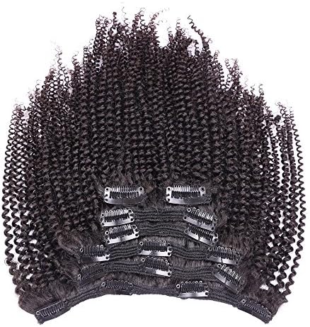 Queen Beauty Hair Clip In Human Hair Extensions Brazilian Virgin Hair Afro Kinky Curly Clip In Hair Extensions 7PCS/Set 120G Kinky Curly Clip Ins (28 inch)