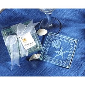  Shell and Starfish Frosted Glass Coasters - Baby Shower Gifts & Wedding Favors (Set of 72)