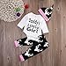 Newborn Baby Girls Long Sleeve Daddy's Little Girl Romper and Deer Pants Outfit with Hat (6-12M, White+Black)