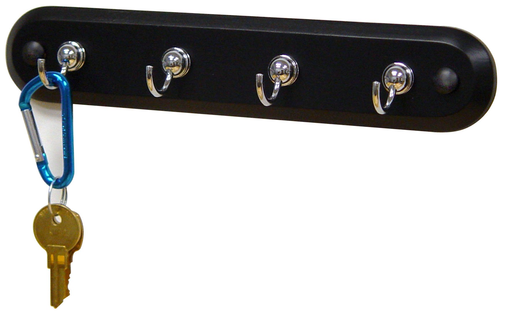 NEW Key Holder Rack, Wall Mount 4 Keys Hooks 8 Inch Wide, Black Wood