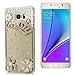 Mavis's Diary Galaxy Note 5 Case, 3D Handmade Bling Crystal Golden Crown Lovely Flowers with Shiny Sparkle Rhinestone Diamond White Pearls Clear Case Hard Cover for Samsung Galaxy Note 5 N9200