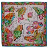 100% Satin Charmeuse Silk Butterfly Garden Colorful Border Square Scarf - Various Colors Available