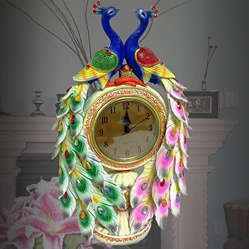Decorative Resin Peacock Pedestal Clock 14"H