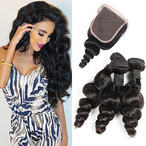 Magic Hair Best Quality 4x4 Peruvian Hair Closure Free Part Loose Wave Lace Closure with Peruvian Weave 3 Bundles (8 10 12+8closure)