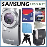 Samsung HMX-U20 Ultra-Compact Full-HD Camcorder with 3x Optical Zoom and 2-inch LCD in Silver + 8GB Accessory Kit