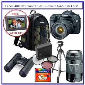 Canon EOS 40D 10.1MP Digital SLR Camera With Canon EF-S 17-85mm f/4-5.6 Image Stabilized USM SLR Lens + Canon EF 75-300mm f/4-5.6 III Telephoto Zoom Lens + Canon Deluxe Photo Backpack 200EG (Black w/ Green Accent) + See-Snap-Shoot-View-Print Adventurers Package