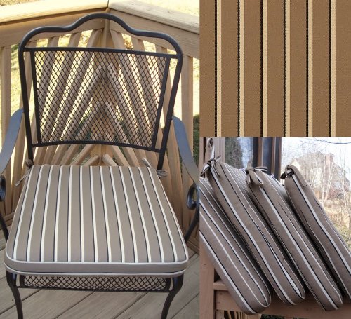 Set of 4 Outdoor Chair Seat Cushion - Sunbrella Fabric (Hardwood Cocoa #56024)