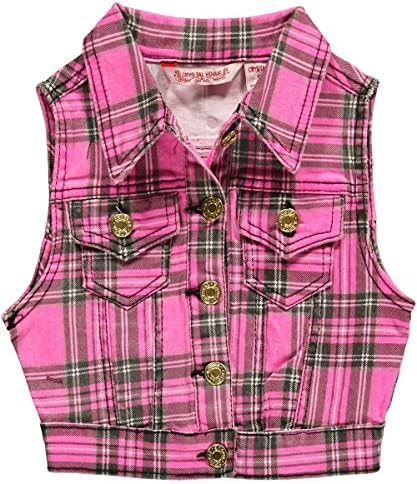 Crystal Vogue Little Girls' "Punk Plaid" Denim Vest - pink, 6 - 6x