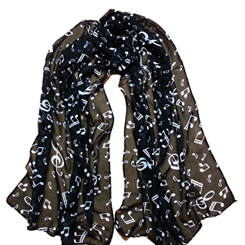 DZT1968® Autumn Winter Women Girl Music Notes Design Long Chiffon Shawl Scarf Pashmina (Black)