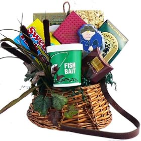 Art of Appreciation Gift Baskets Let's Go Fishing Creel Snack and Treats Gift Basket