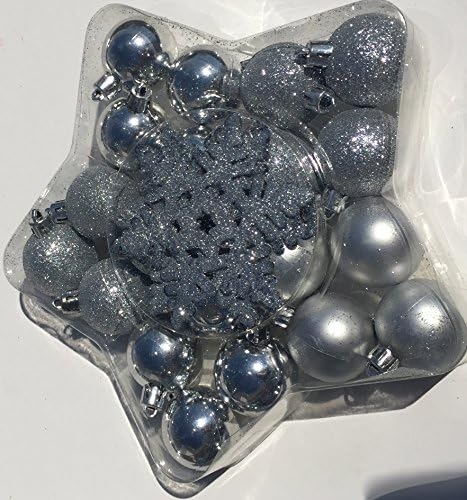 24 Shatter Resistant Christmas Ornaments Silver Round & Snowflakes