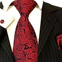 Paul Malone Krawatten Set 3tlg rot paisley Seidenkrawatte + Manschettenknöpfe + Einstecktuch