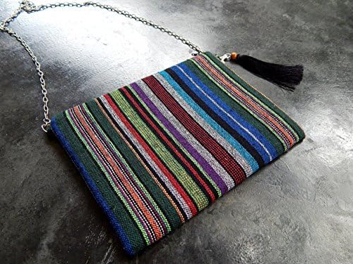 Pim Collection Custom Tablet Case / Tablet Sleeve / Mini Laptop Case / Book Sleeve / Multi-purpose bag in Thai Style Blue stripe/ multicolored