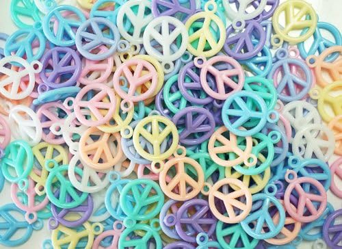 MaxGetz Charms Loom Band Charms for Rainbow Rubber Band Kits, Jewelry or Craft Projects 180 pc Pastel Multi-Color Mix Assortment Peace Icon