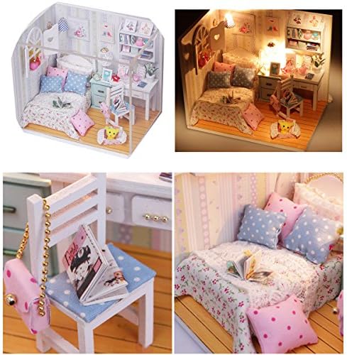 OK59 DIY So Chick Dollhouse Miniature With LED Furniture Cover Doll House Room --furnished dollhouse