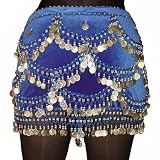 Belly Dance Coin Hip Scarf, Crescent Pattern Rectangle, Velvet Fashion Colors Available