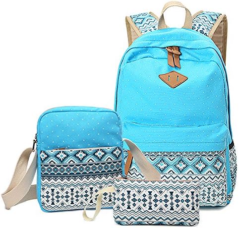 Evishine Casual Canvas Backpack Shoulder Bag School Bag Rucksack for Girls Teens 3PCS Set