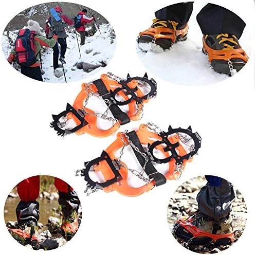 MAIKE MALL 1 Pair 12 Teeth Ice Chain Gripper Claws Non-slip Shoes Stainless Steel Ice Crampons for Outdoor Walking on Ice Snow Climbing Dig into Terrain Ice, Packed Snow, Wet Rocks, Concrete, Scree
