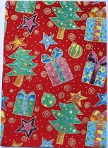 A4 sheet of self adhesive fabric for cardmaking & craft - Christmas trees and gifts