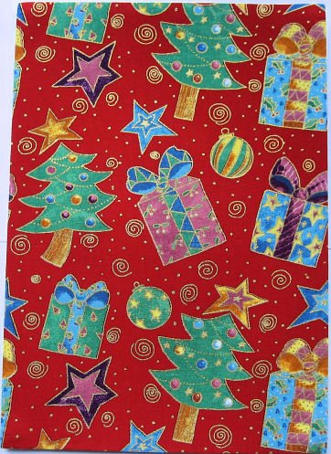 A4 sheet of self adhesive fabric for cardmaking & craft - Christmas trees and gifts