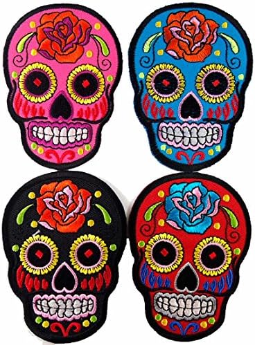 Lot of 4 Novelty Iron on Skull Candy Embroidered Patch / Badge Motorcycle Biker #7