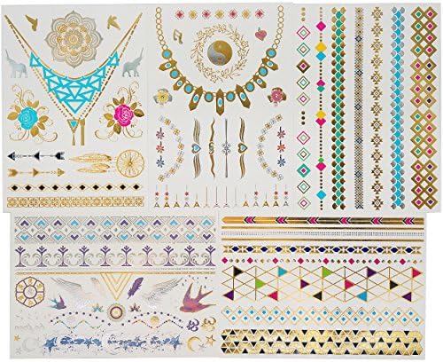 GIFT!!! Tastto 5 Sheets Metallic Jewelry Temporary Tattoos for Women &amp; Girls with Gift
