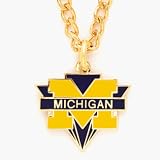University of Michigan WOlverines NCAA College Sports Team Logo Chain Necklace and Enameled Pendant