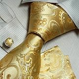 Gold Paisley Woven Silk Neckie Hanky Cufflinks Gift Box Set xmas gift Y&G excellent Tie Set H6104