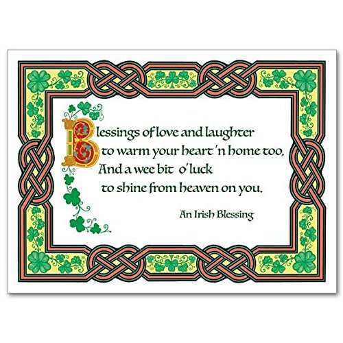 Irish Blessings of Love and Laughter Celtic Deluxe Greeting Card with Embossed Envelope