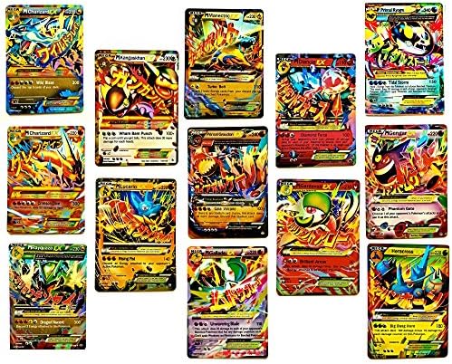 Set of Mega Ex 13 Cards included Charizard Rayquaza Lucario Newest Version 2016 Gold Flash Light Card all No repeat in English (Promotion Free 1 Special EX Card)