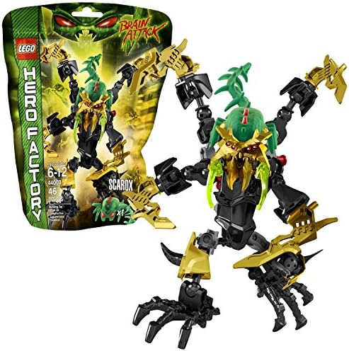 Lego Year 2013 Hero Factory Series 7 Inch Tall Figure Set #44003 - SCAROX with Removable Dark-Green Evil Brain, Deadly Striking Blades, Spiked Spider Legs and Armor-Piercing Poison Fangs (Total Pieces: 46)