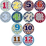 Sticky Bellies Baby Onesie Monthly Milestone Stickers (Oh Sew Handsome 1-12 months)