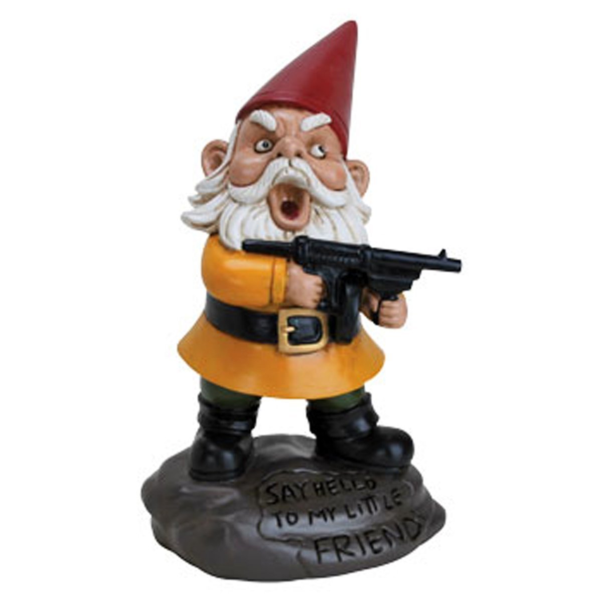 New Angry Gnome Machine Gun Garden Statue Funny Yard Decoration Lawn