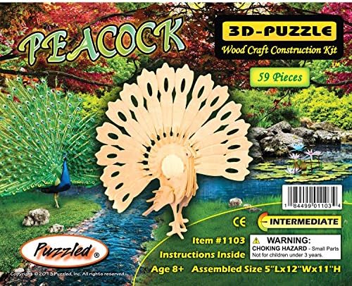 YinheMed DIY 3D Wooden Puzzle - Peacock Cedarwood - Handmade Jigsaw Woodcraft Kit Wooden Handcraft Educational Products Wooden Art Intarsia