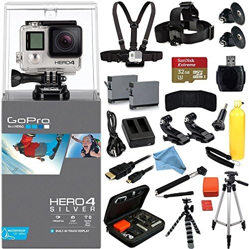 GoPro HERO4 Silver + EVERYTHING YOU NEED Accessory Kit. Includes SanDisk Extreme 32GB microSDHC Memory Card + High Speed Memory Card Reader + 2 Replacement 1160mAh Batteries + MORE
