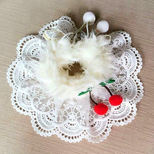 Banana Bear Winter Pet Neckerchief Fluff Lace with Cherry Style ,DIY hand-made Pet Collar Delicate Decorations for Cats and Dogs (cherry white)